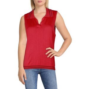 Nautica Jeans Co. Womens Red Collar Striped Trim Tank Shell Shirt NWT